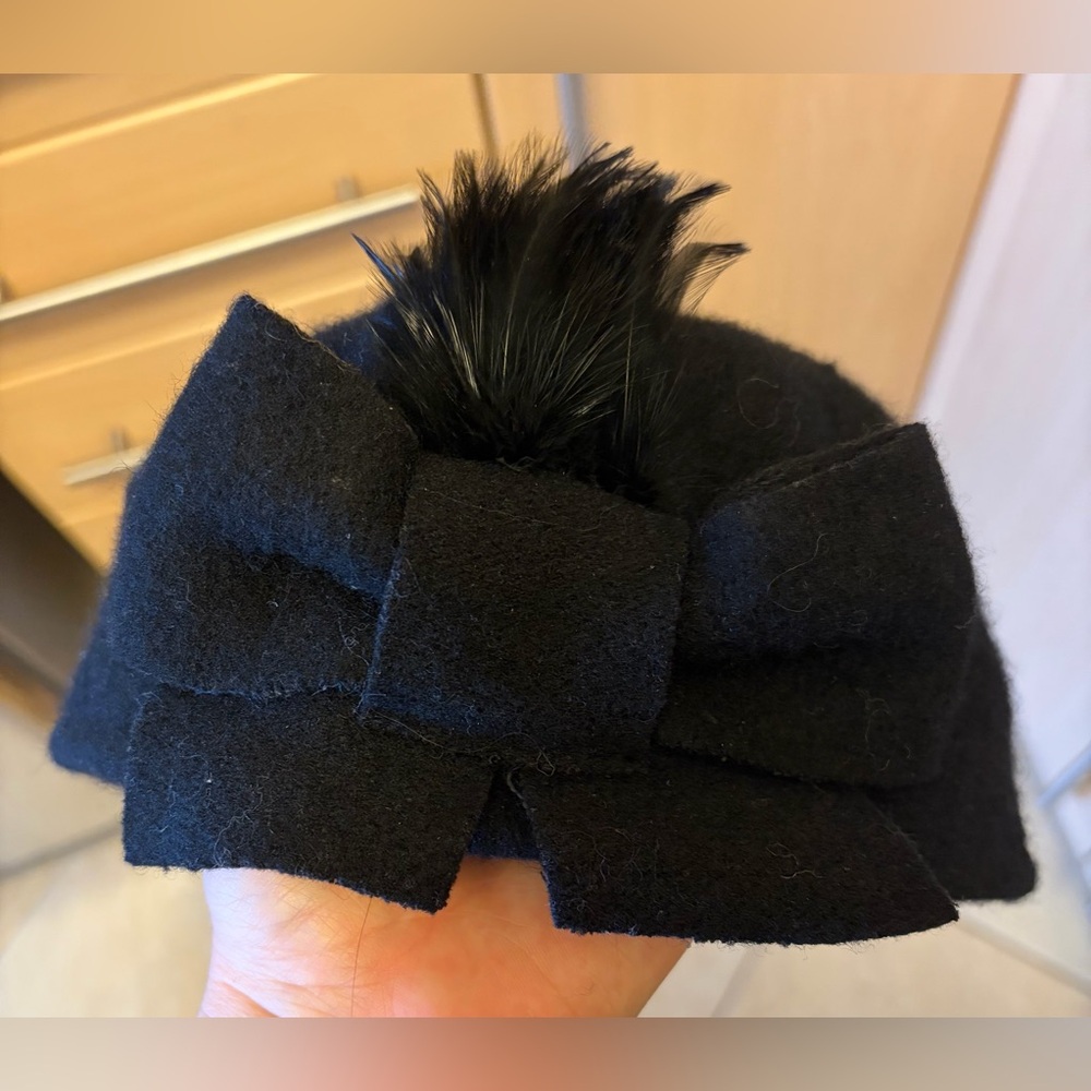 Helene Berman Black Feather Bow Hat